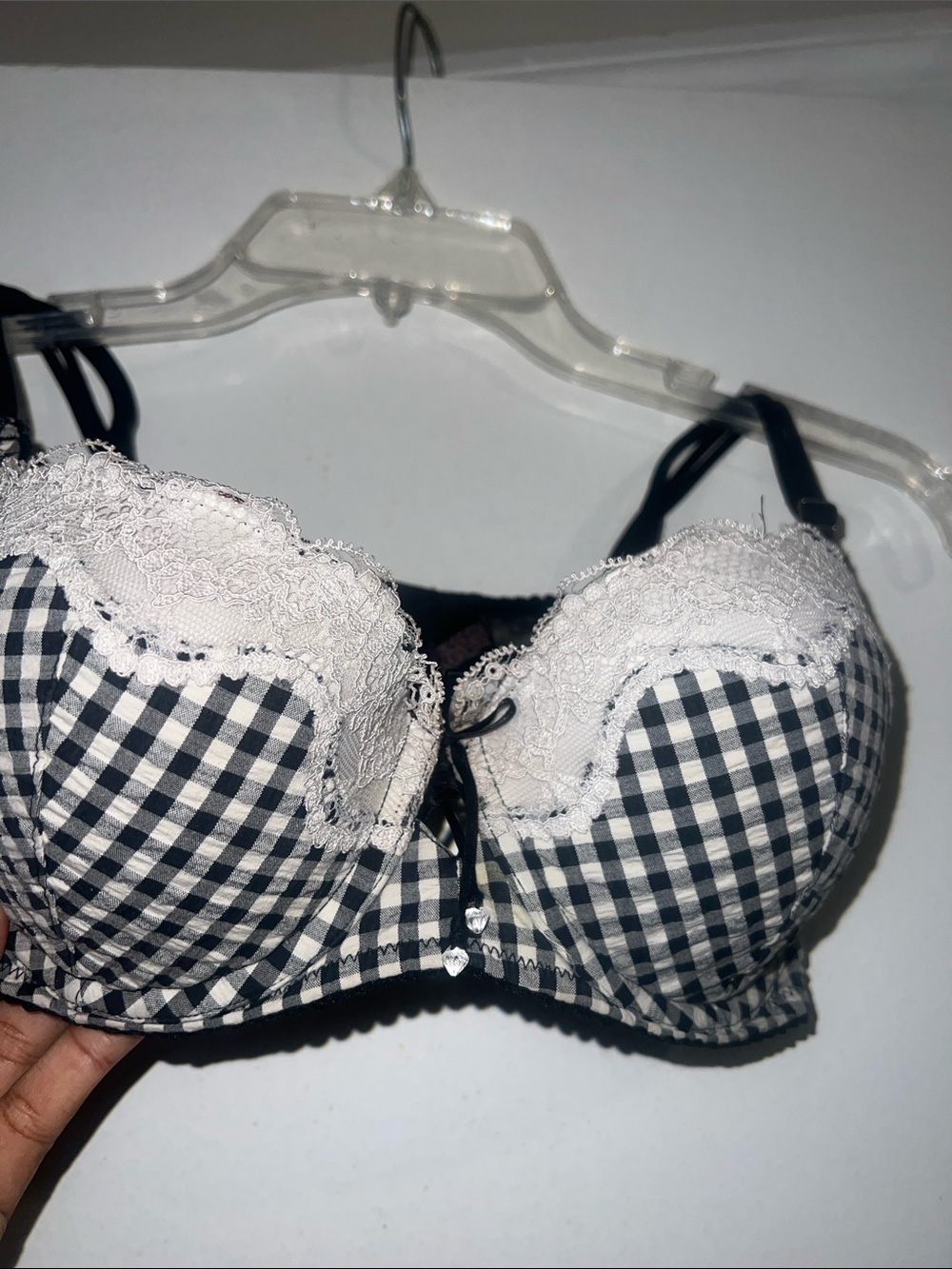 Victoria's Secret Black & White Gingham Lace Push-Up Bra 34C
